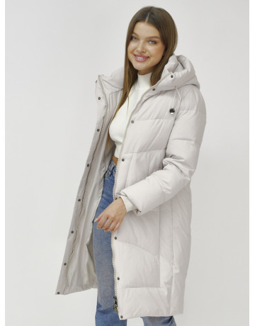 Женский зимний пуховик с капюшоном, удлинённый, бежевый. в Тюмени