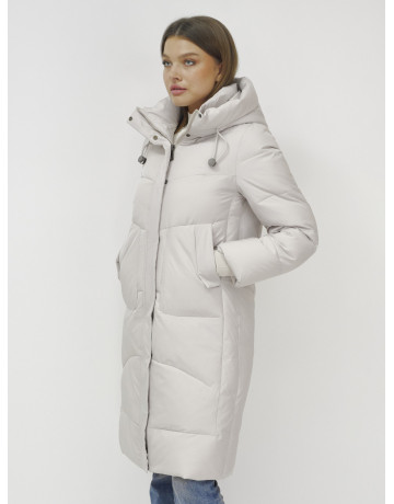 Женский зимний пуховик с капюшоном, удлинённый, бежевый. в Тюмени