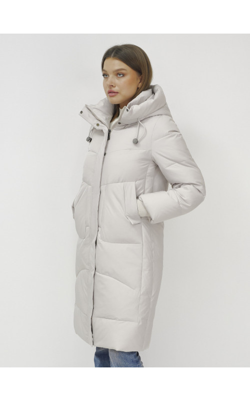 Женский зимний пуховик с капюшоном, удлинённый, бежевый. в Тюмени
