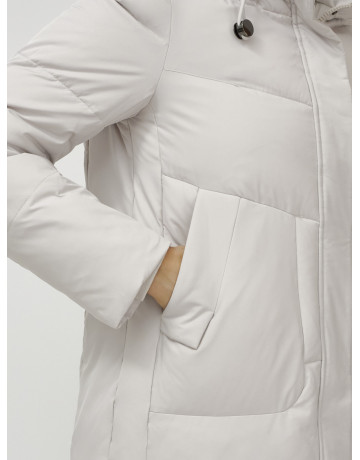 Женский зимний пуховик с капюшоном, удлинённый, бежевый. в Тюмени