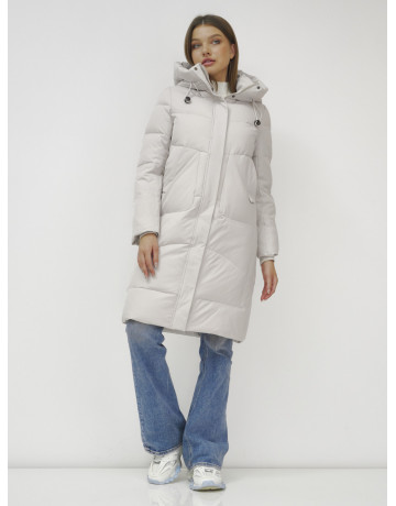Женский зимний пуховик с капюшоном, удлинённый, бежевый. в Тюмени