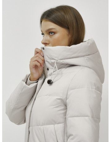 Женский зимний пуховик с капюшоном, удлинённый, бежевый. в Тюмени