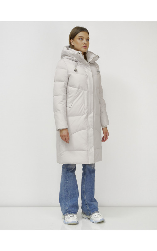 Женский зимний пуховик с капюшоном, удлинённый, бежевый. в Тюмени