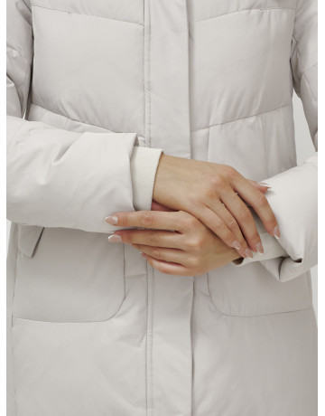 Женский зимний пуховик с капюшоном, удлинённый, бежевый. в Тюмени