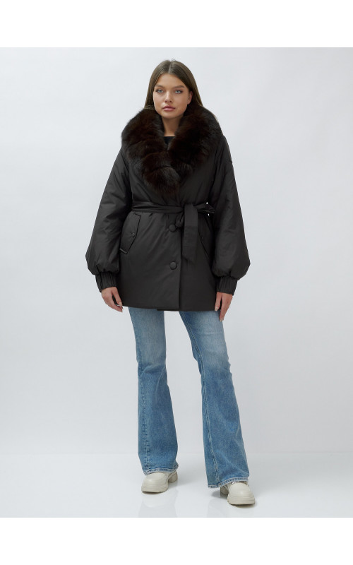 Удлинённый пуховик женский зимний с мехом песца, тёмно-коричневый. в Тюмени