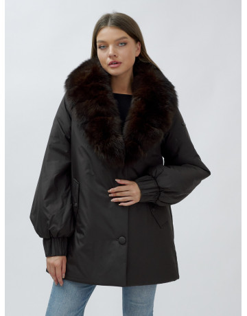 Удлинённый пуховик женский зимний с мехом песца, тёмно-коричневый. в Тюмени