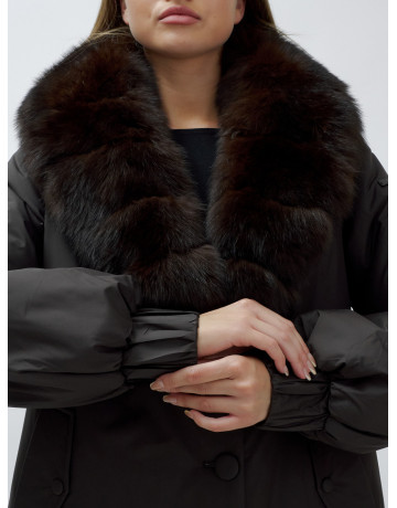 Удлинённый пуховик женский зимний с мехом песца, тёмно-коричневый. в Тюмени