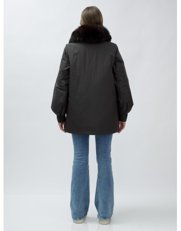 Удлинённый пуховик женский зимний с мехом песца, тёмно-коричневый. в Тюмени