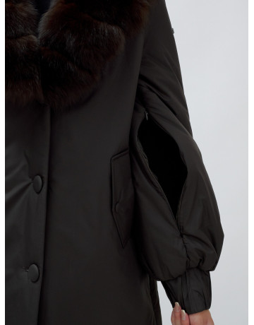 Удлинённый пуховик женский зимний с мехом песца, тёмно-коричневый. в Тюмени