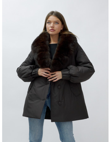 Удлинённый пуховик женский зимний с мехом песца, тёмно-коричневый. в Тюмени