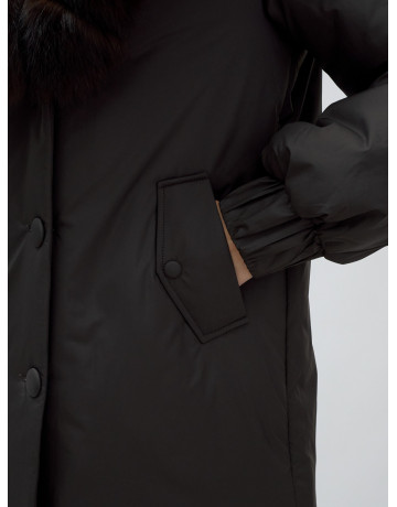 Удлинённый пуховик женский зимний с мехом песца, тёмно-коричневый. в Тюмени