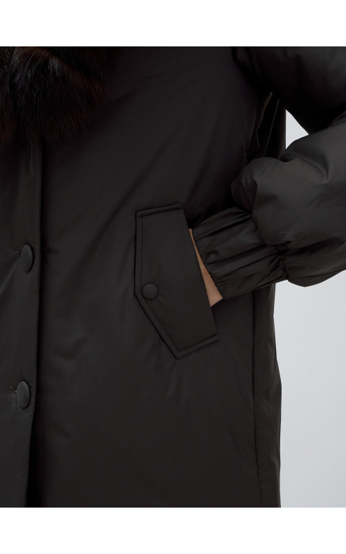 Удлинённый пуховик женский зимний с мехом песца, тёмно-коричневый. в Тюмени