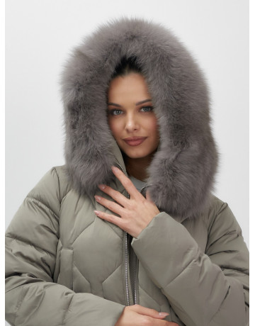 Длинный пуховик премиум-класса с мехом песца.