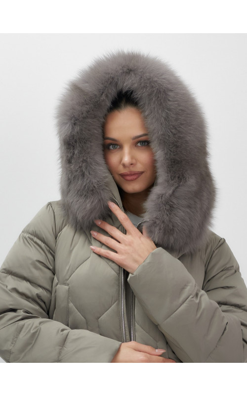 Длинный пуховик премиум-класса с мехом песца.
