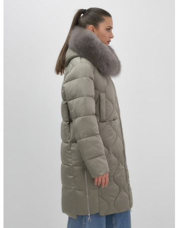 Длинный пуховик премиум-класса с мехом песца.