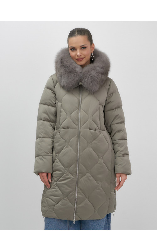 Длинный пуховик премиум-класса с мехом песца.