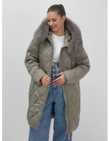 Длинный пуховик премиум-класса с мехом песца.