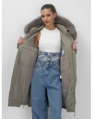 Длинный пуховик премиум-класса с мехом песца.