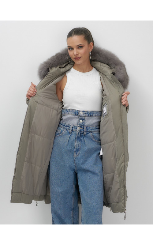 Длинный пуховик премиум-класса с мехом песца.