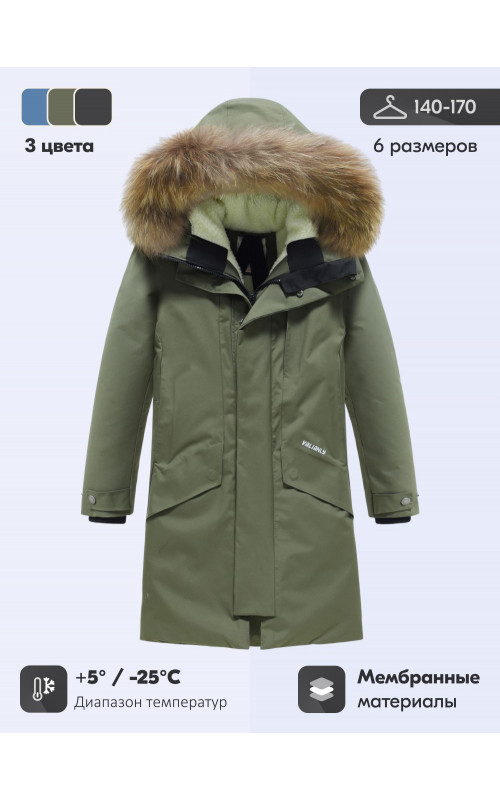 Зимняя парка для мальчика-подростка с мехом енота.
