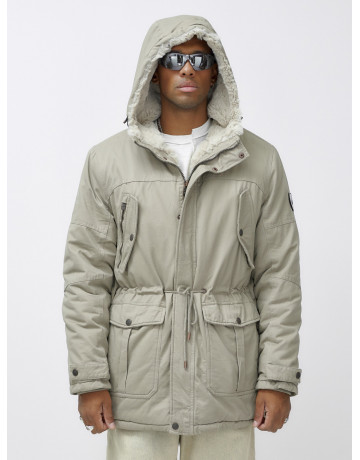 Мужская зимняя удлиненная парка с мехом, бежевый, для холодной погоды. в Тюмени