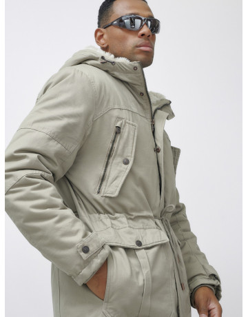 Мужская зимняя удлиненная парка с мехом, бежевый, для холодной погоды. в Тюмени