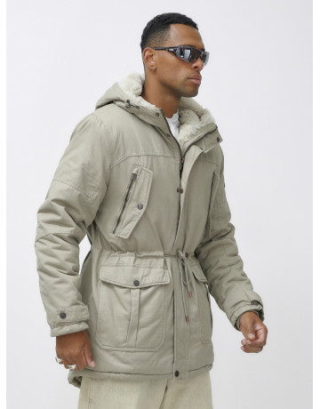 Мужская зимняя удлиненная парка с мехом, бежевый, для холодной погоды. в Тюмени