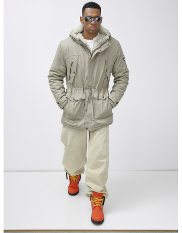 Мужская зимняя удлиненная парка с мехом, бежевый, для холодной погоды. в Тюмени