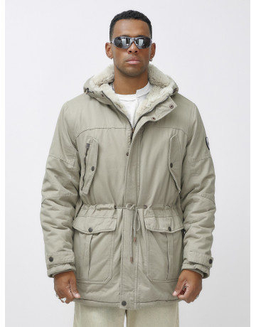 Мужская зимняя удлиненная парка с мехом, бежевый, для холодной погоды. в Тюмени