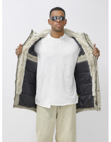 Мужская зимняя удлиненная парка с мехом, бежевый, для холодной погоды. в Тюмени