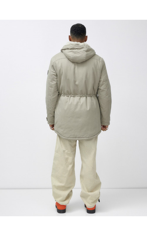 Мужская зимняя удлиненная парка с мехом, бежевый, для холодной погоды. в Тюмени