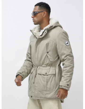 Мужская зимняя удлиненная парка с мехом, бежевый, для холодной погоды. в Тюмени