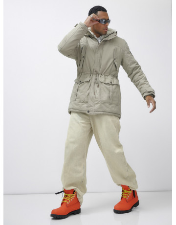 Мужская зимняя удлиненная парка с мехом, бежевый, для холодной погоды. в Тюмени