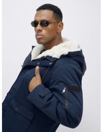 Мужская зимняя удлиненная парка с мехом, тёмно-синяя, для активного отдыха. в Тюмени