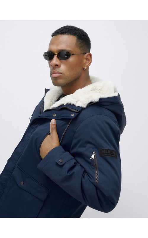 Мужская зимняя удлиненная парка с мехом, тёмно-синяя, для активного отдыха. в Тюмени