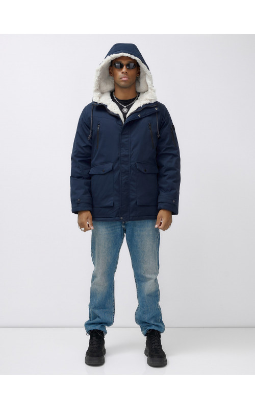 Мужская зимняя удлиненная парка с мехом, тёмно-синяя, для активного отдыха. в Тюмени