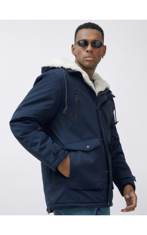 Мужская зимняя удлиненная парка с мехом, тёмно-синяя, для активного отдыха. в Тюмени