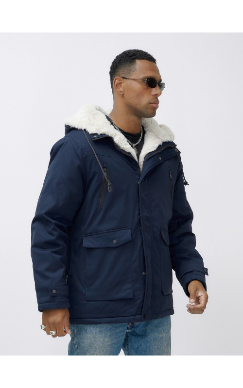 Мужская зимняя удлиненная парка с мехом, тёмно-синяя, для активного отдыха. в Тюмени