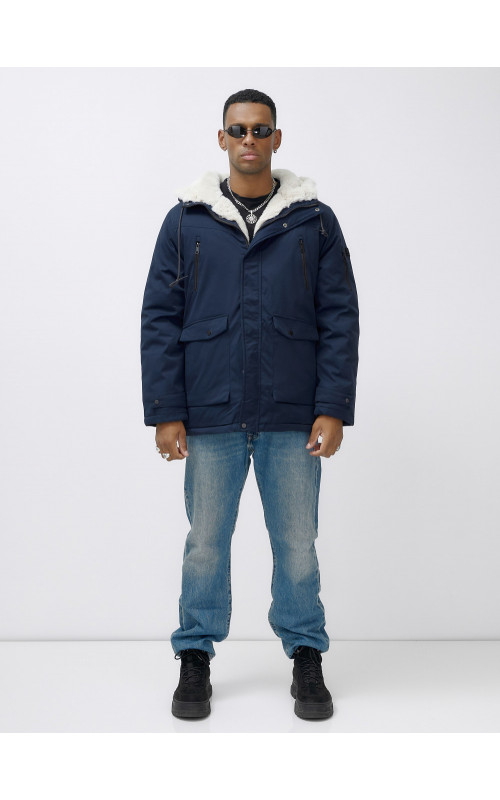 Мужская зимняя удлиненная парка с мехом, тёмно-синяя, для активного отдыха. в Тюмени