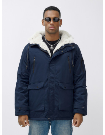 Мужская зимняя удлиненная парка с мехом, тёмно-синяя, для активного отдыха. в Тюмени