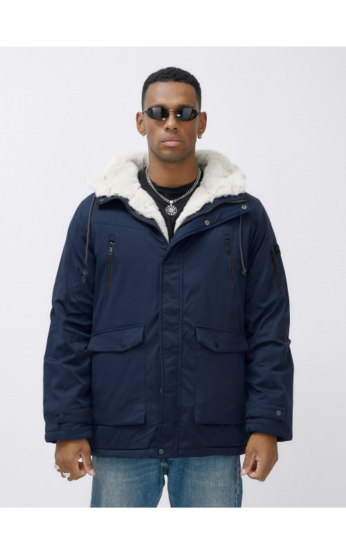 Мужская зимняя удлиненная парка с мехом, тёмно-синяя, для активного отдыха. в Тюмени
