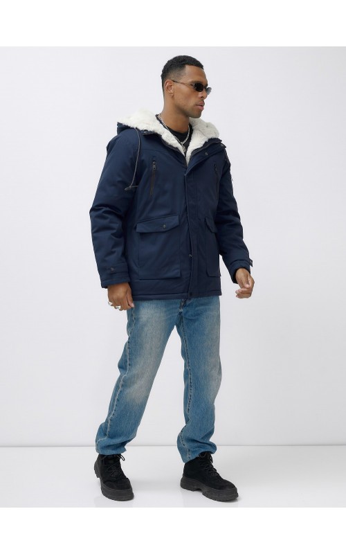 Мужская зимняя удлиненная парка с мехом, тёмно-синяя, для активного отдыха. в Тюмени