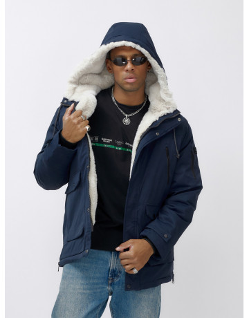 Мужская зимняя удлиненная парка с мехом, тёмно-синяя, для активного отдыха. в Тюмени