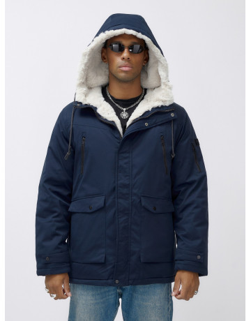 Мужская зимняя удлиненная парка с мехом, тёмно-синяя, для активного отдыха. в Тюмени