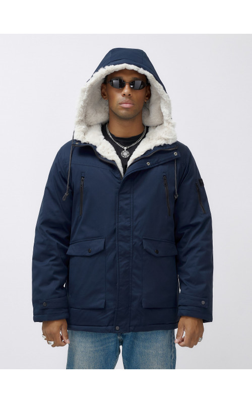 Мужская зимняя удлиненная парка с мехом, тёмно-синяя, для активного отдыха. в Тюмени