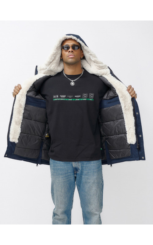 Мужская зимняя удлиненная парка с мехом, тёмно-синяя, для активного отдыха. в Тюмени