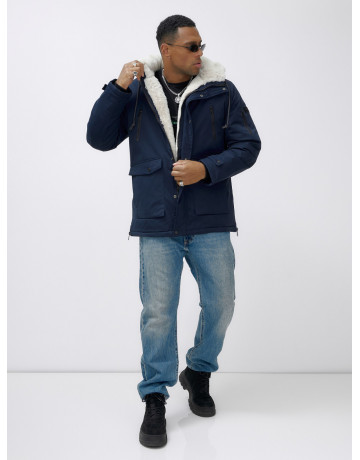 Мужская зимняя удлиненная парка с мехом, тёмно-синяя, для активного отдыха. в Тюмени