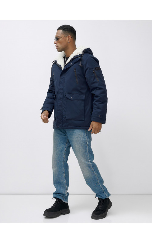 Мужская зимняя удлиненная парка с мехом, тёмно-синяя, для активного отдыха. в Тюмени