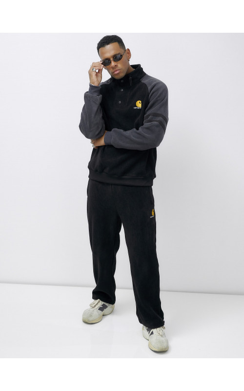 Мужской демисезонный спортивный костюм на флисе, чёрный, для спорта. в Тюмени