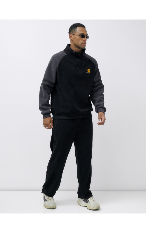 Мужской демисезонный спортивный костюм на флисе, чёрный, для спорта. в Тюмени